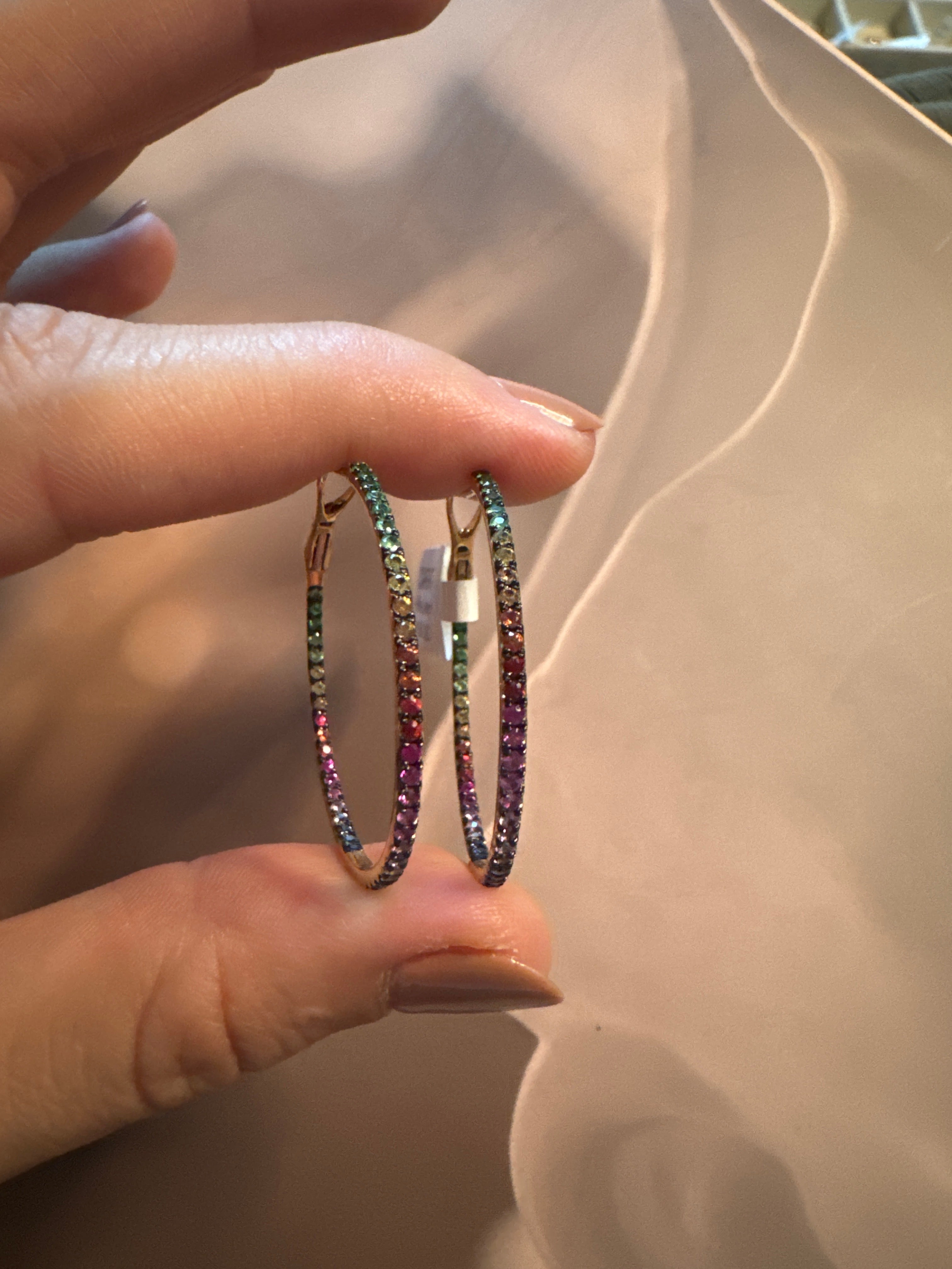 Rainbow Pave Hoops with Rhodium