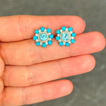 Helena Cushion Cut Studs with Turquoise