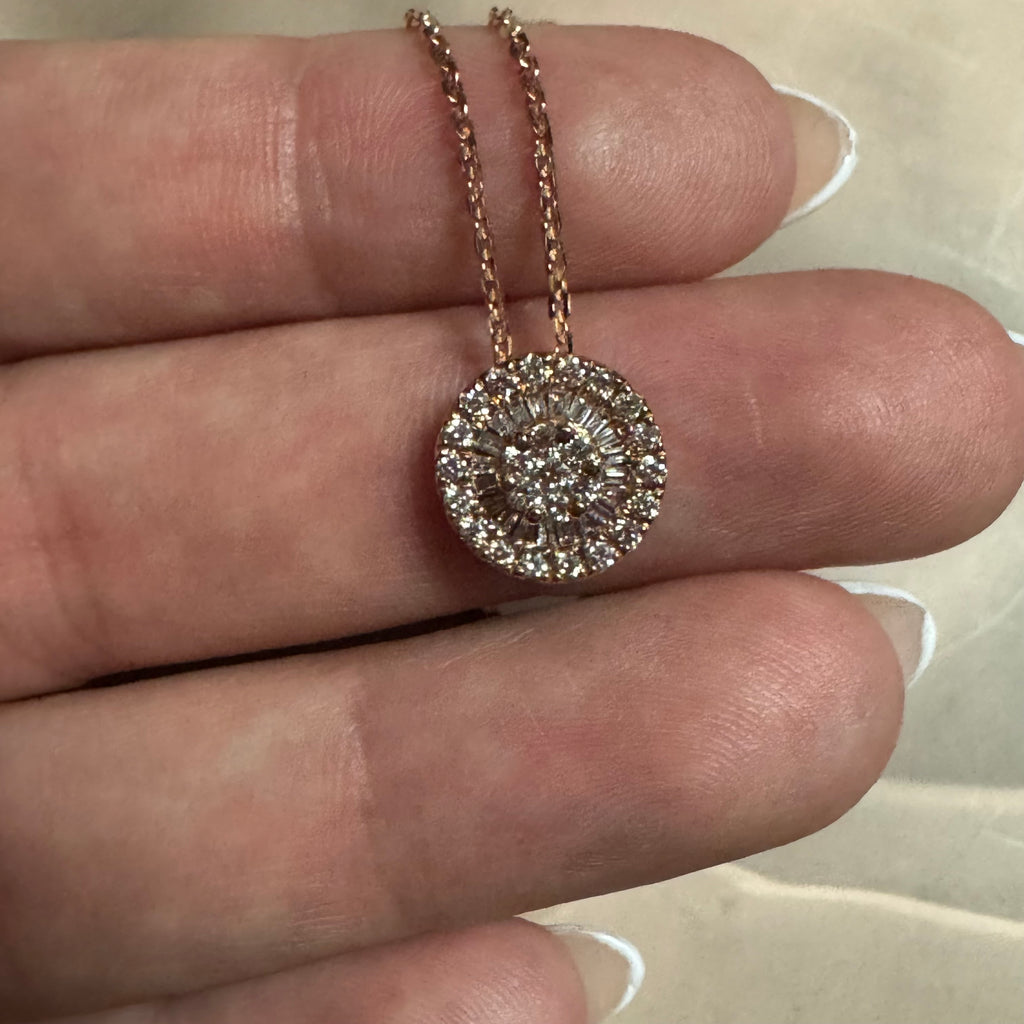 Round Pendant Baguette with halo
