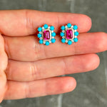 Helena Emerald Cut Studs with Turquoise