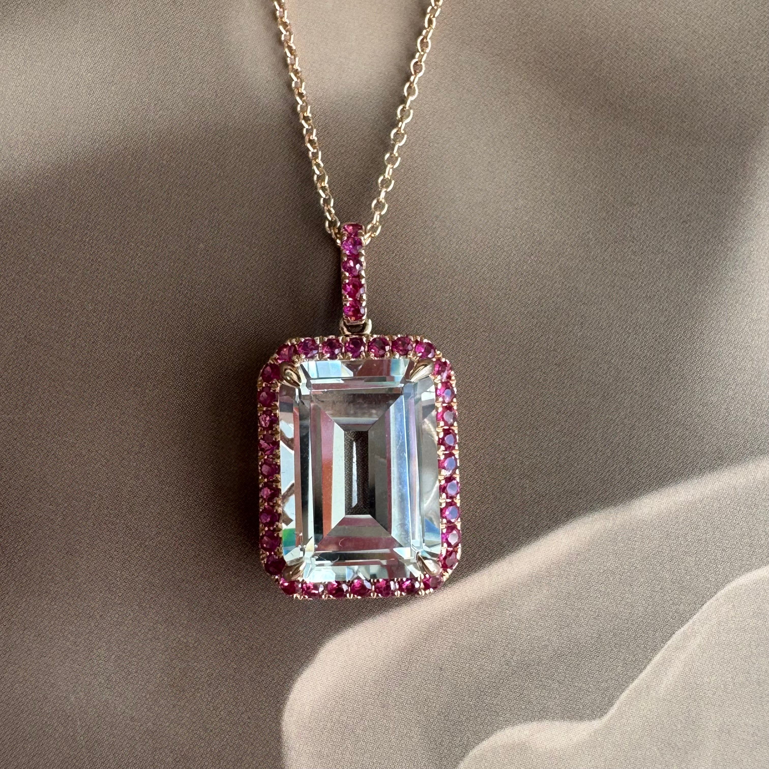 White Topaz & Pink Sapphire Drop Necklace