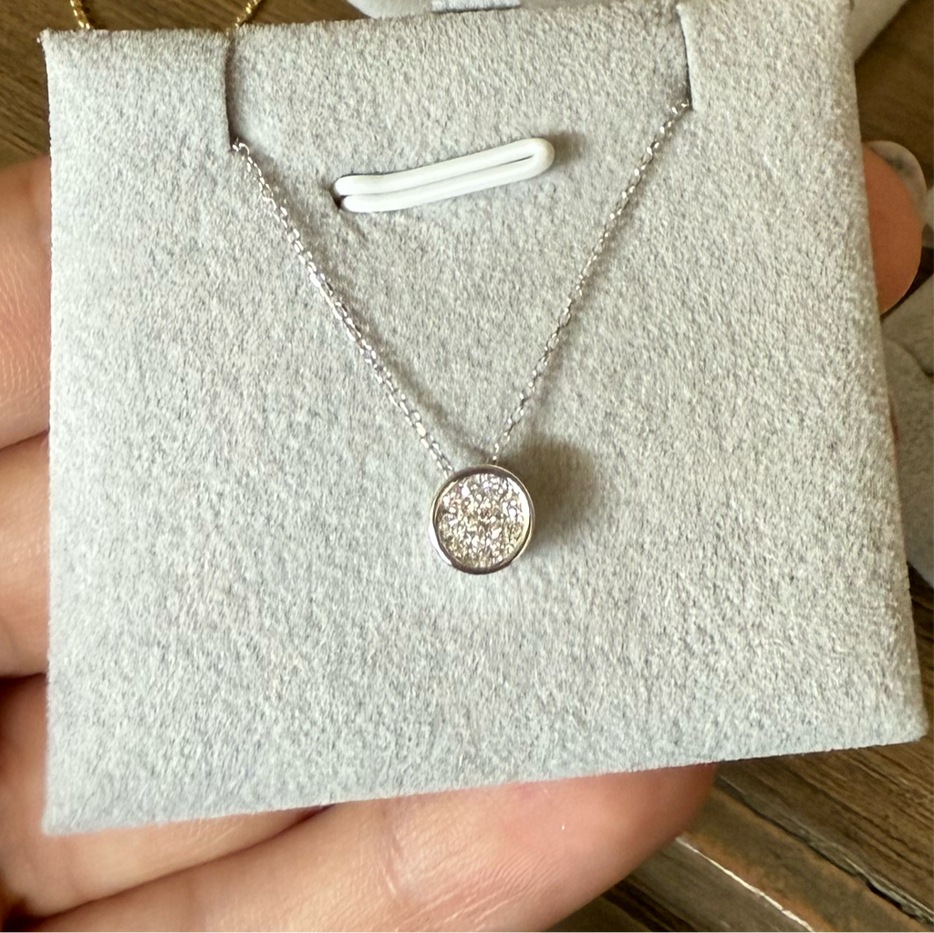 Round Pave Bezel Pendant Necklace