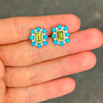 Helena Emerald Cut Studs with Turquoise