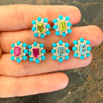 Helena Emerald Cut Studs with Turquoise