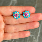 Helena Cushion Cut Studs with Turquoise