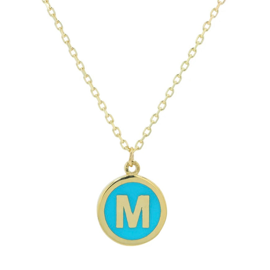 Blue Enamel Letter Necklace