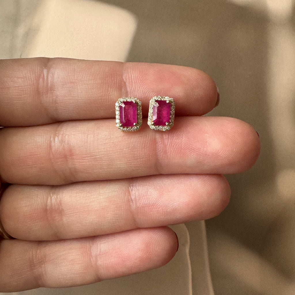 Ruby Studs with Halo