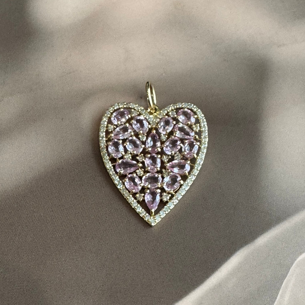 Pink Sapphire Heart Charm